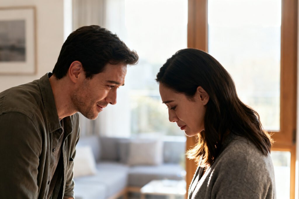 A couple together by a sunny window