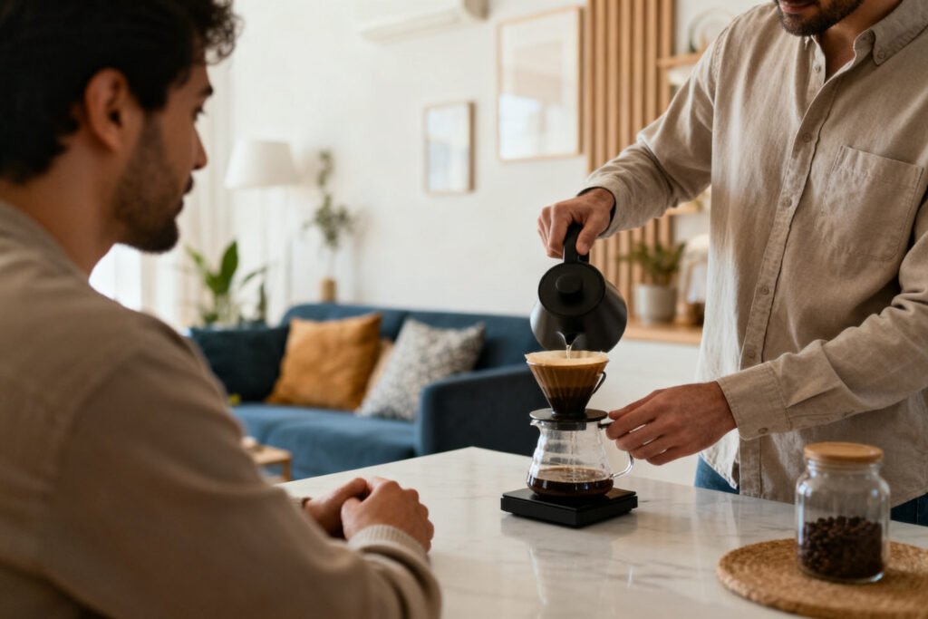 A partner making coffee as an act of care