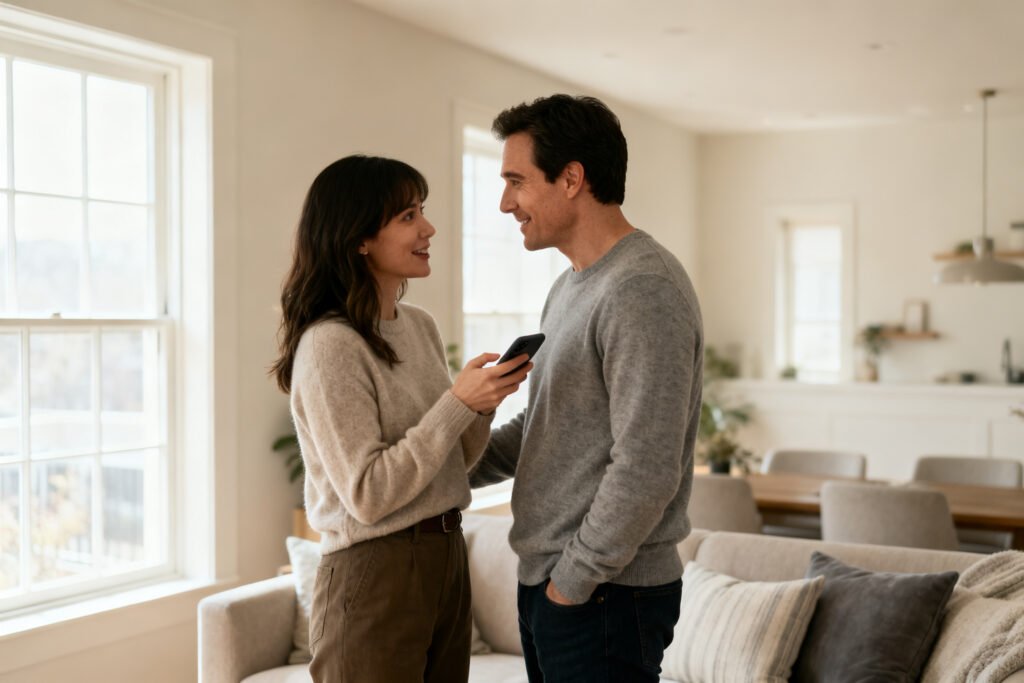 A couple talking warmly