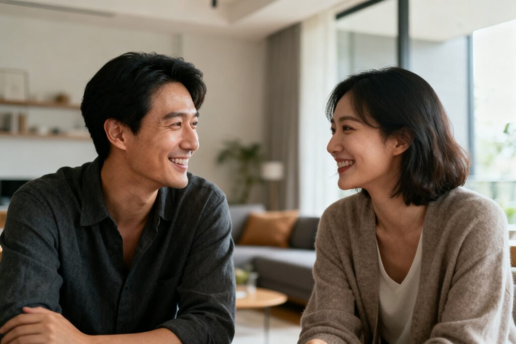 A couple during an easy conversation