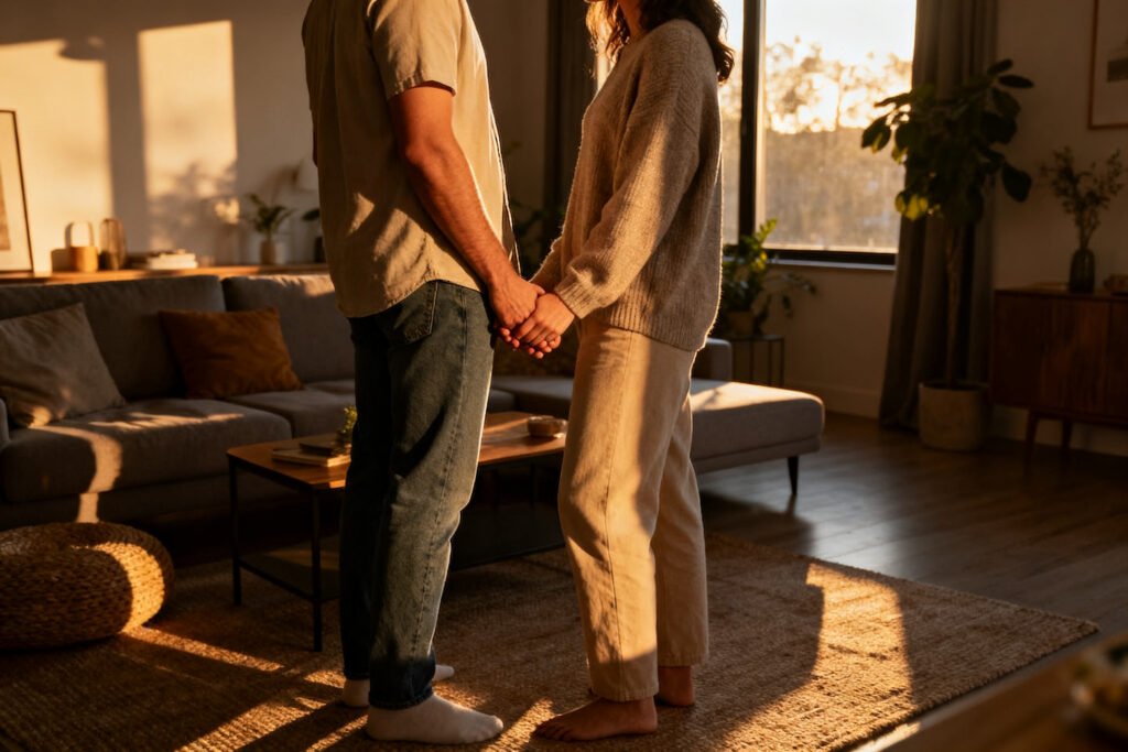 A couple holding hands affectionately