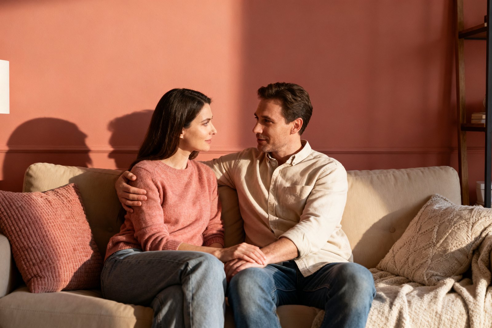 A couple talking gently and supportively