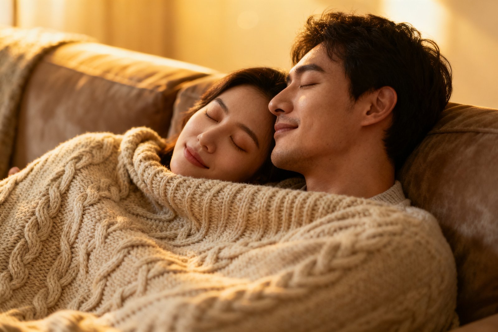 Couple cuddling on the couch