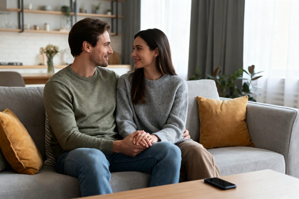 A couple sharing a close, warm moment