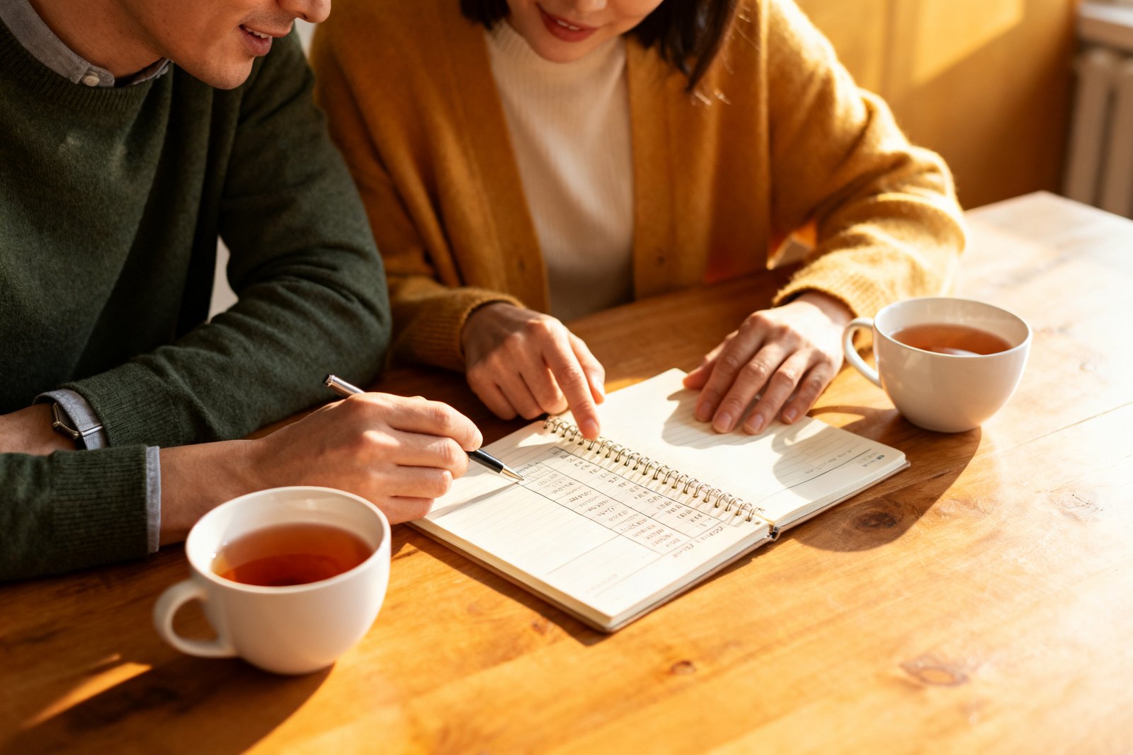 Couple reviewing their budget together