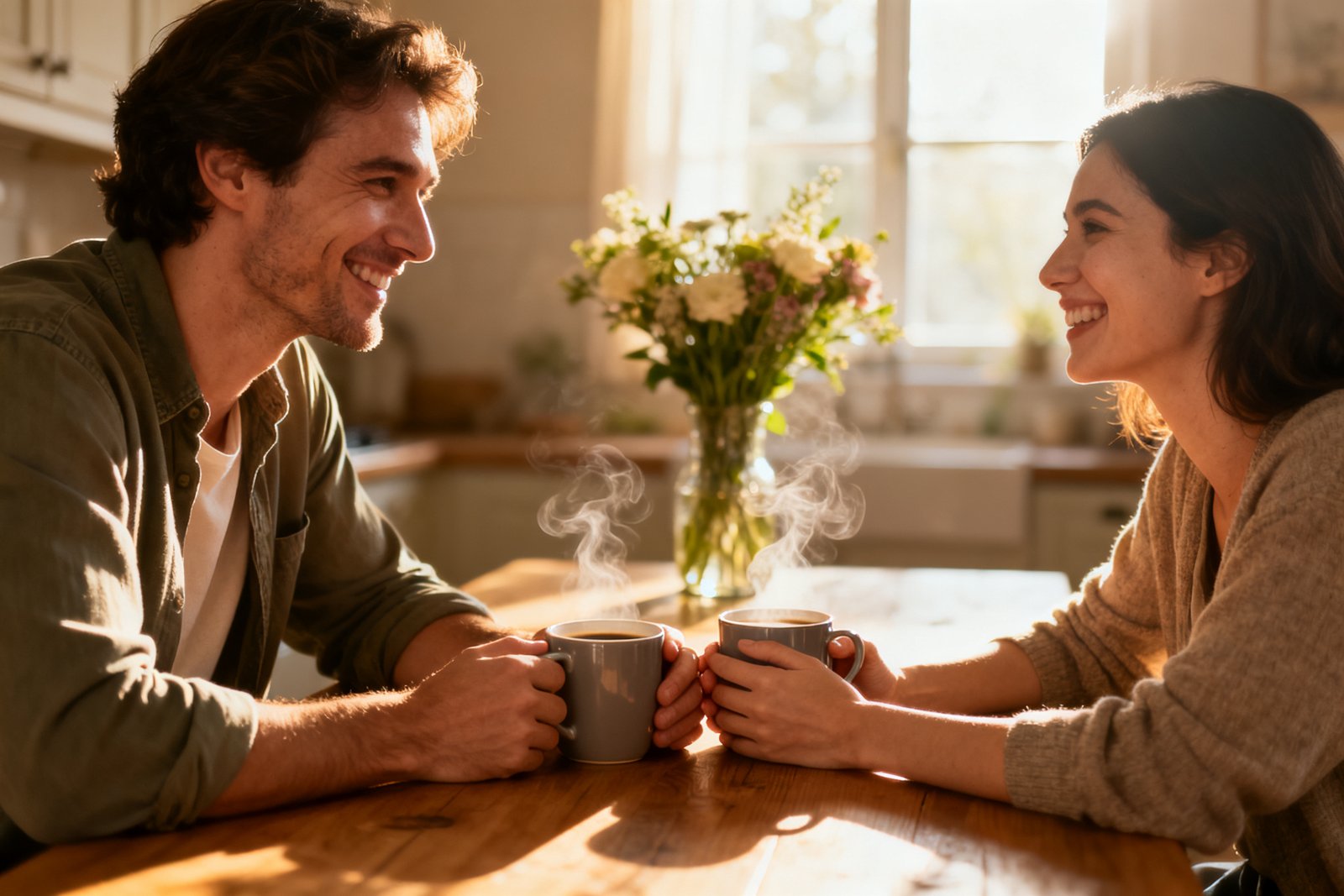 Couple sharing appreciation over coffee