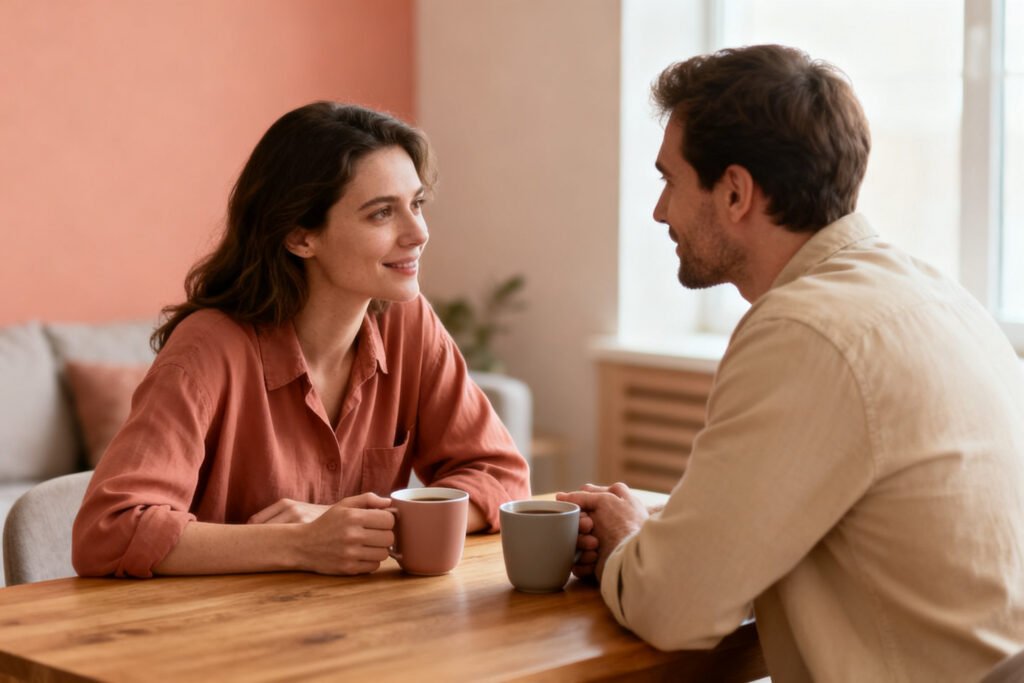 A couple rekindling their conversation over coffee