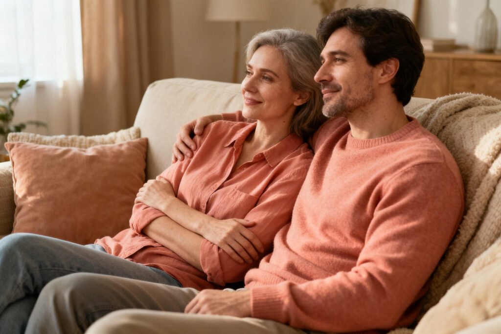 A couple relaxed and at ease together, feeling safe