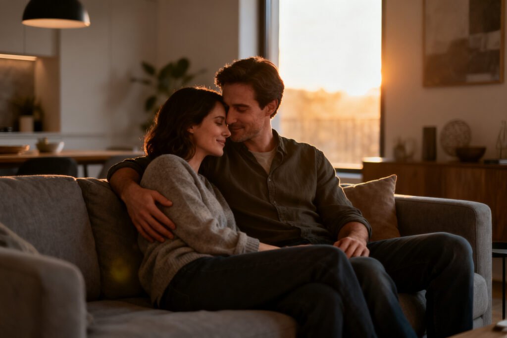 A couple reconnecting in the evening