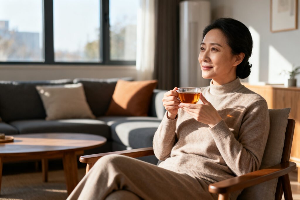 A person calming down with tea