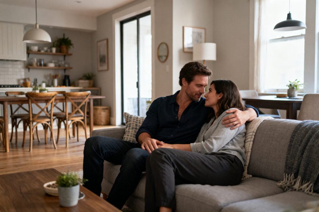 A couple reconnecting after a pause