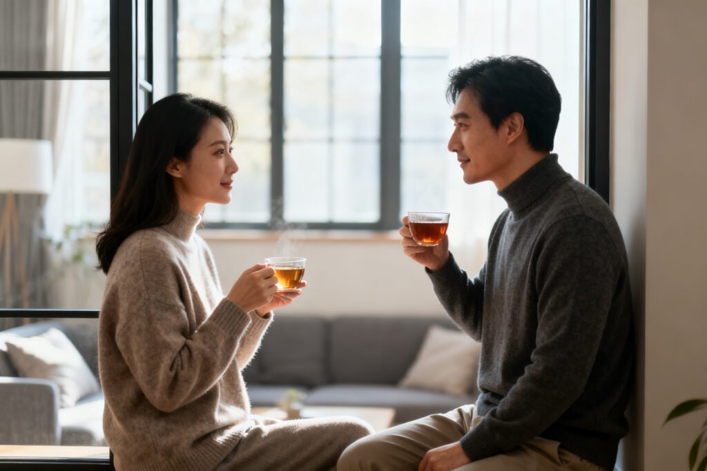 A couple sharing a calm moment by a window