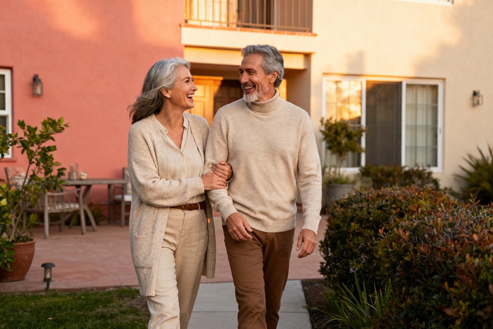 Two partners having a lively conversation on a walk