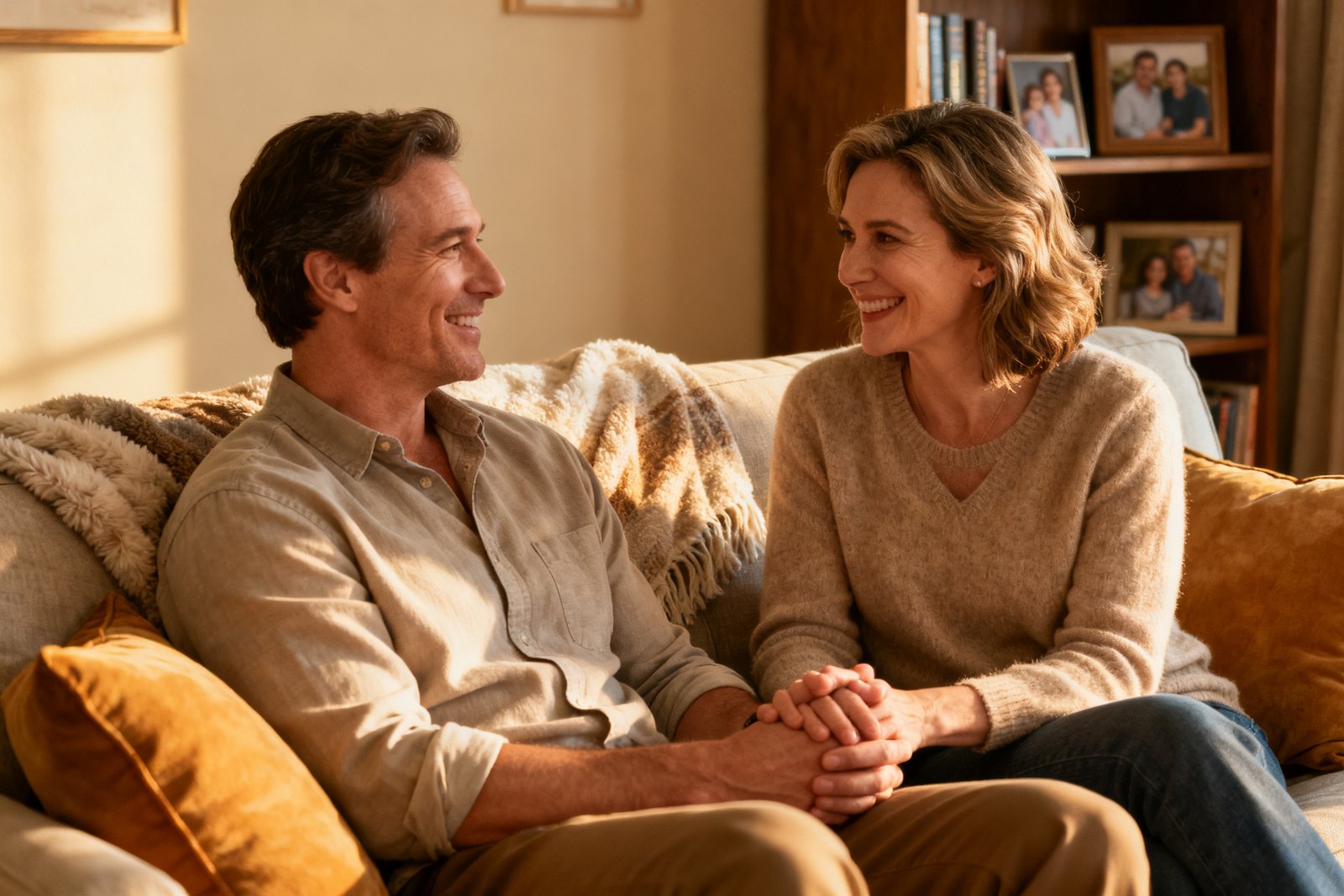 Couple smiling after an honest talk