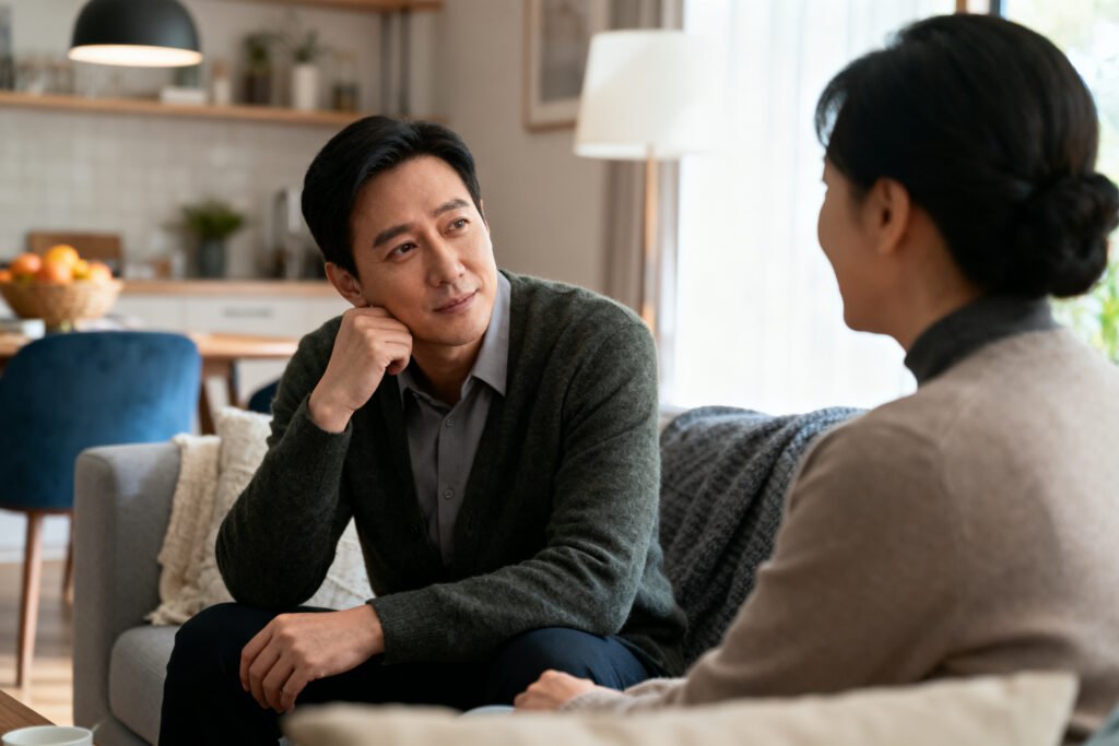 One partner listening attentively