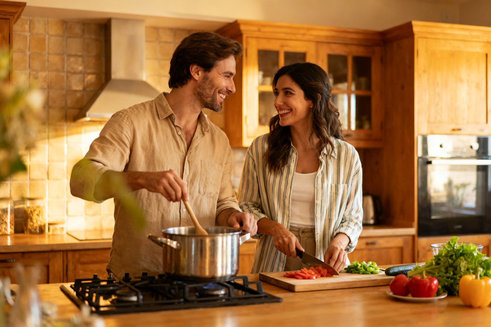 Couple spending time cooking together