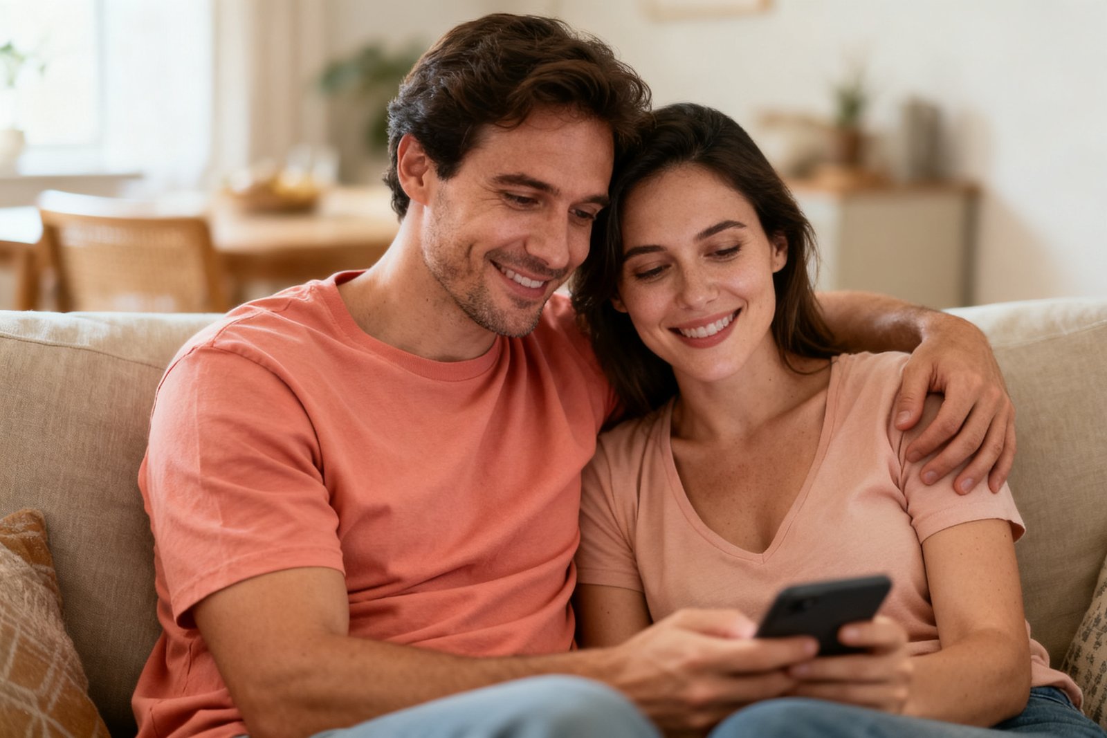 A couple on a relaxed at-home date night with candles