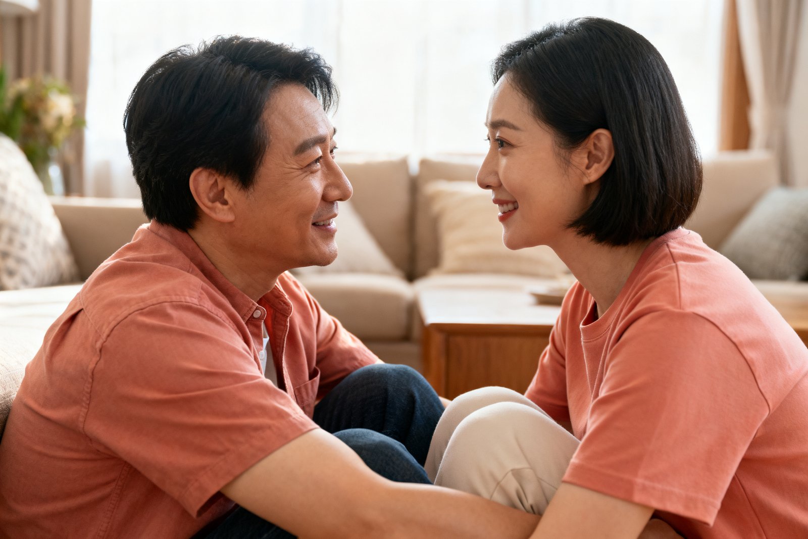 Two people sitting knee to knee, engaged and present