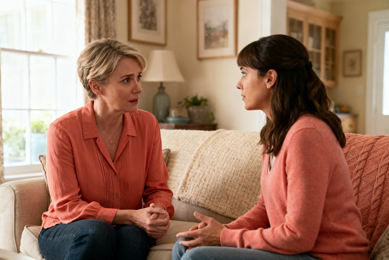 A gentle conversation clearing the air on the couch