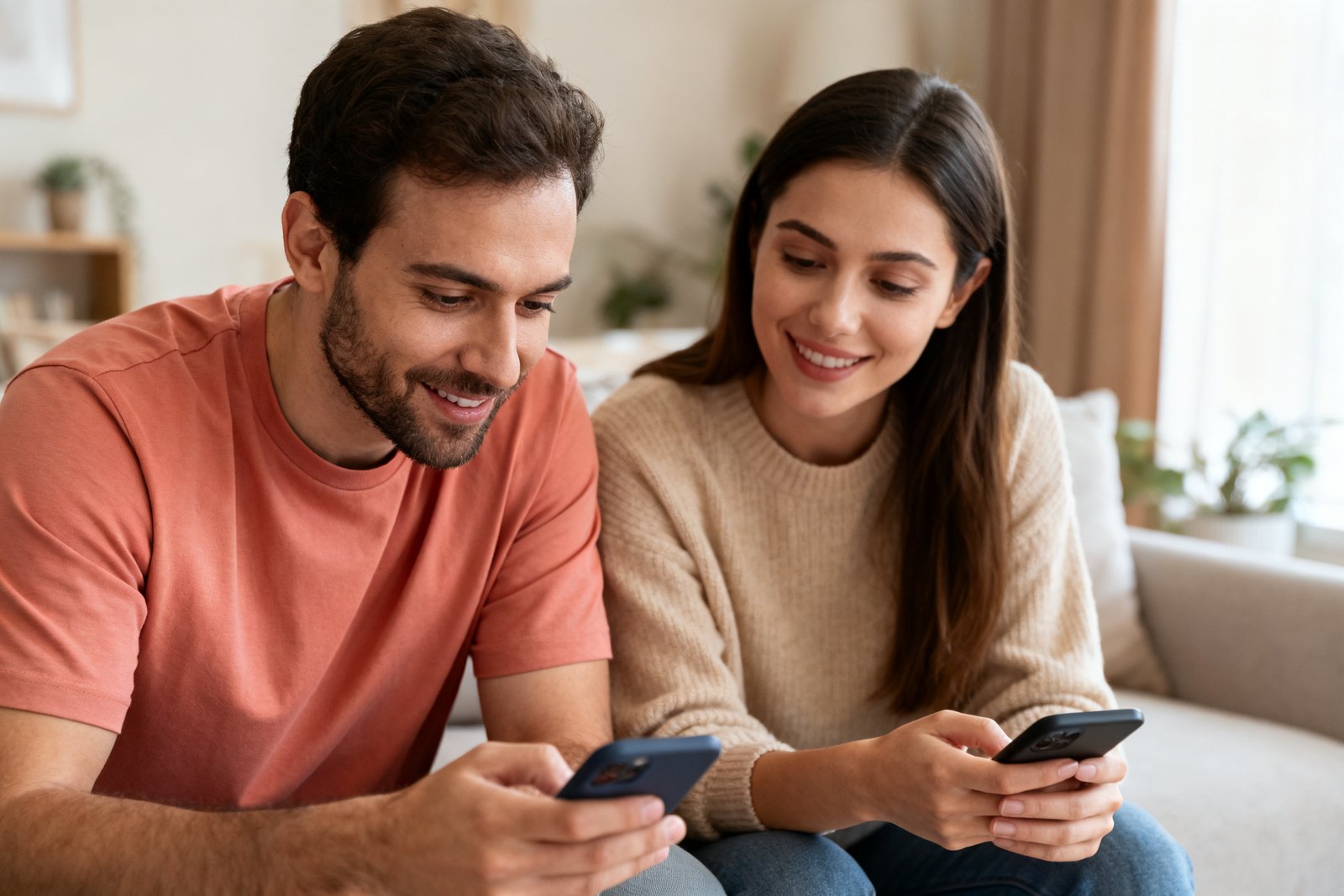 A couple enjoying focused quality time together, phones away, warm and present