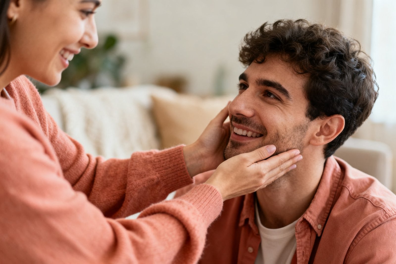 A person gently encouraging their partner to share