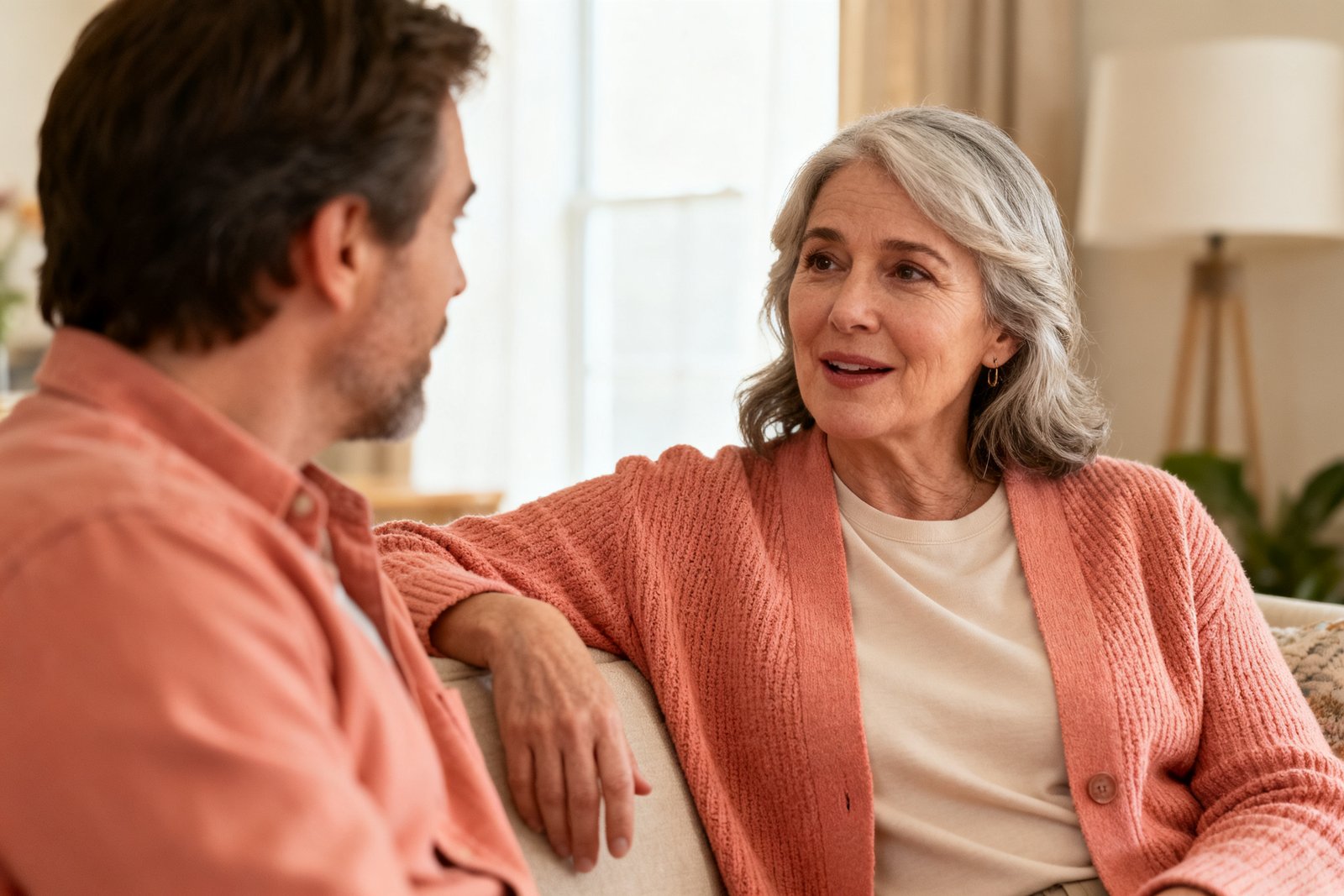 Two people talking openly with relaxed body language