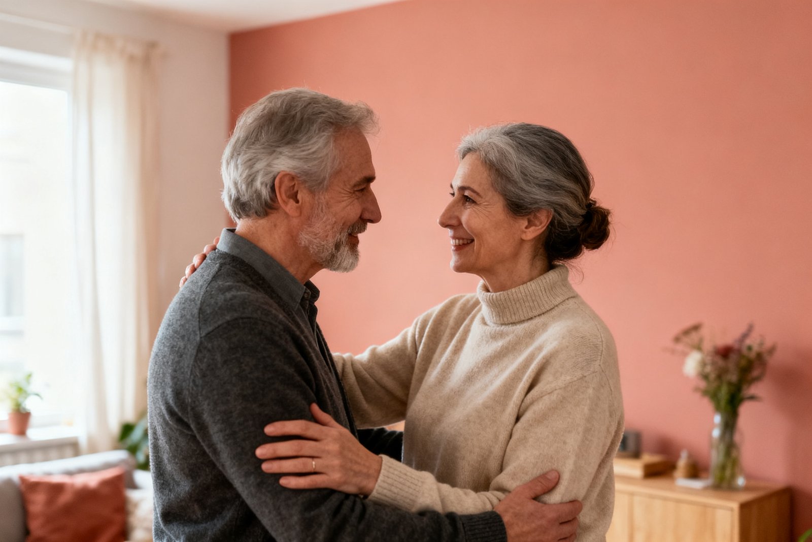 Two people exchanging a warm, affectionate glance