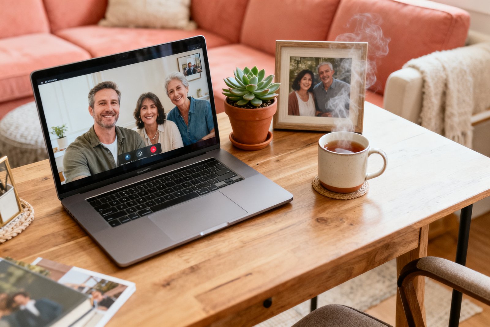 A cozy desk setup for staying connected across distance