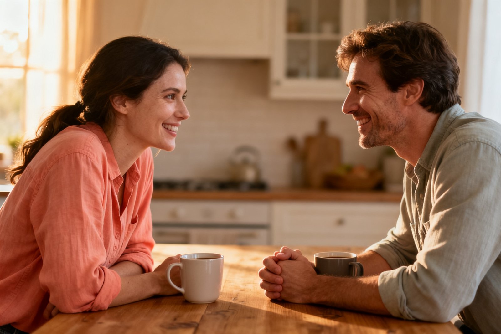 A couple catching up over coffee, reconnecting