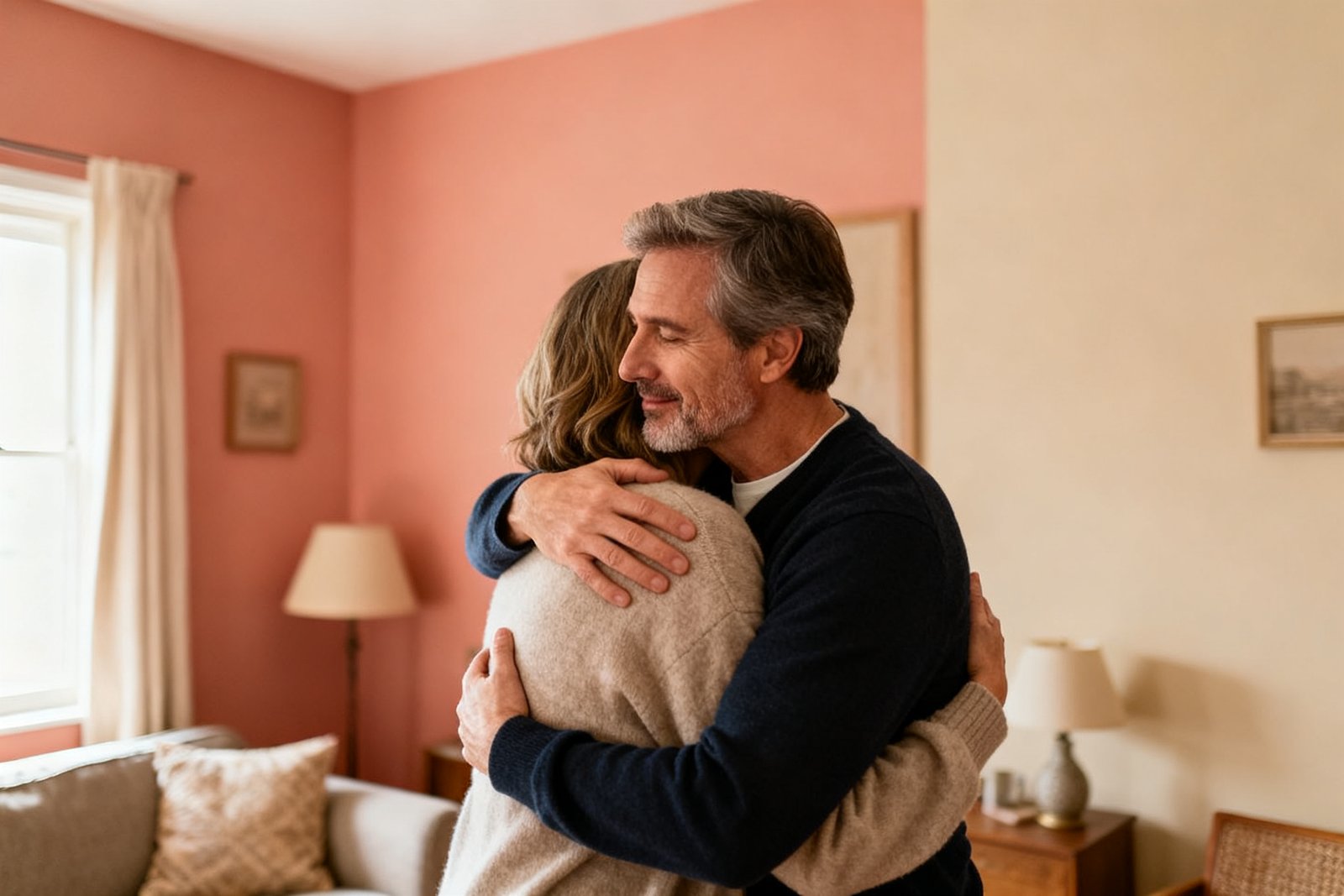 A couple embracing warmly in a moment of reassurance