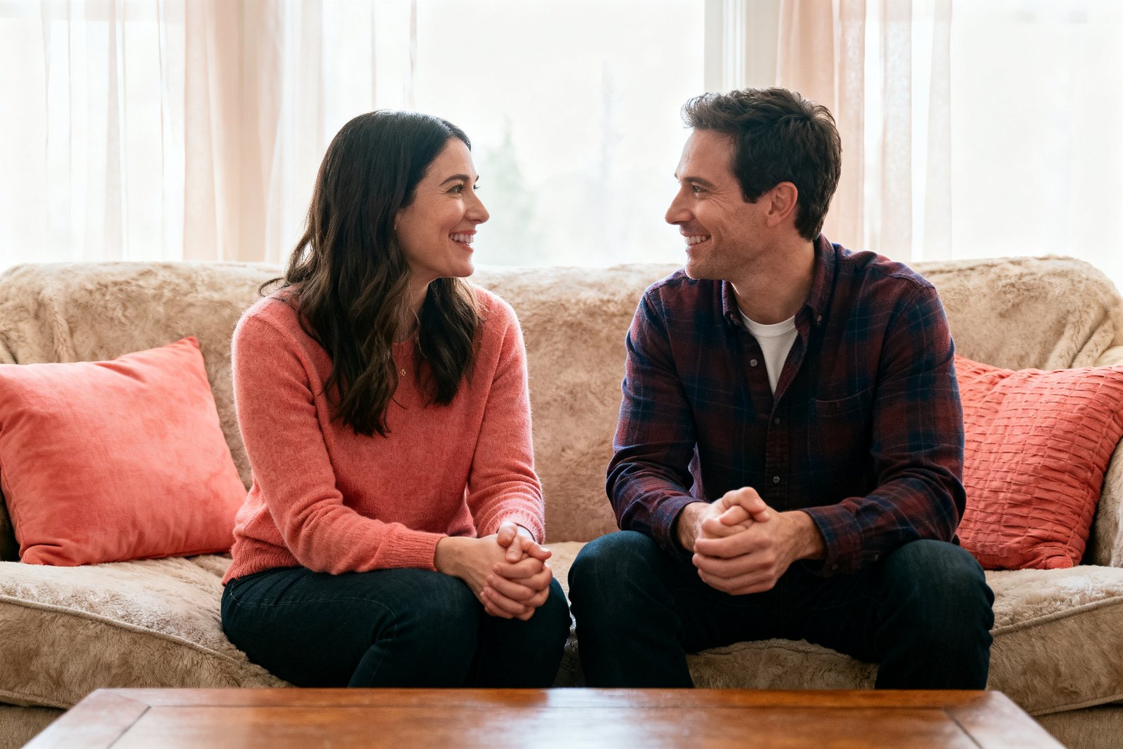 A couple compromising with warm expressions