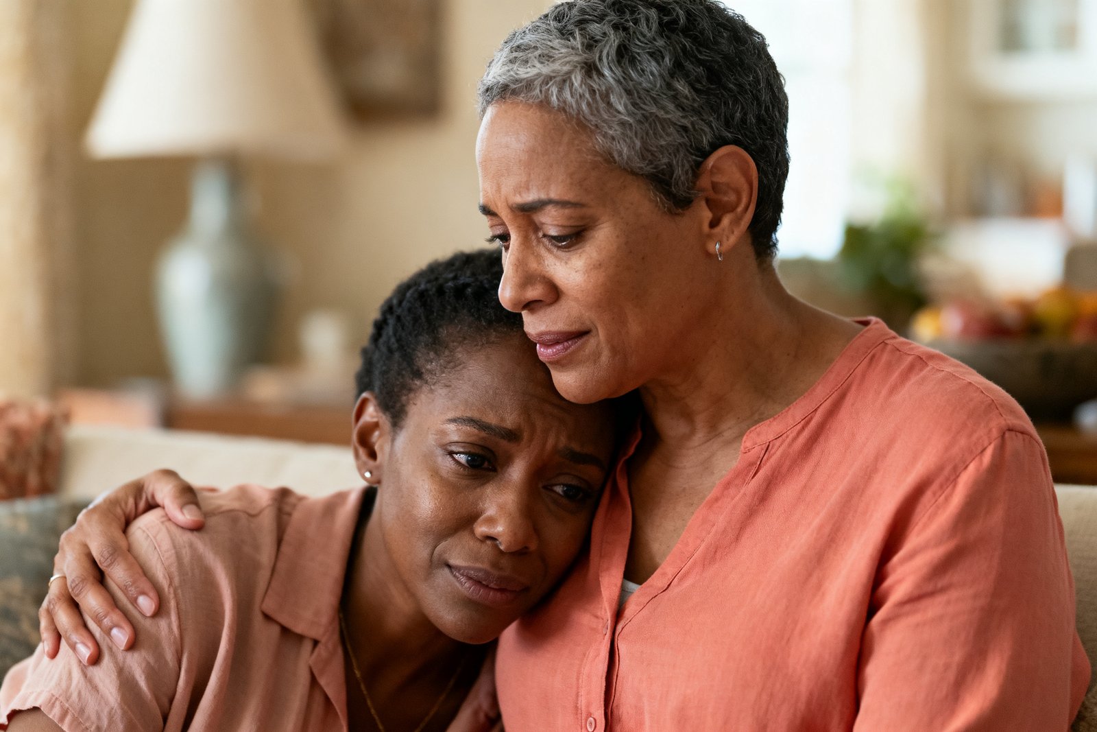 A compassionate moment of one person comforting another