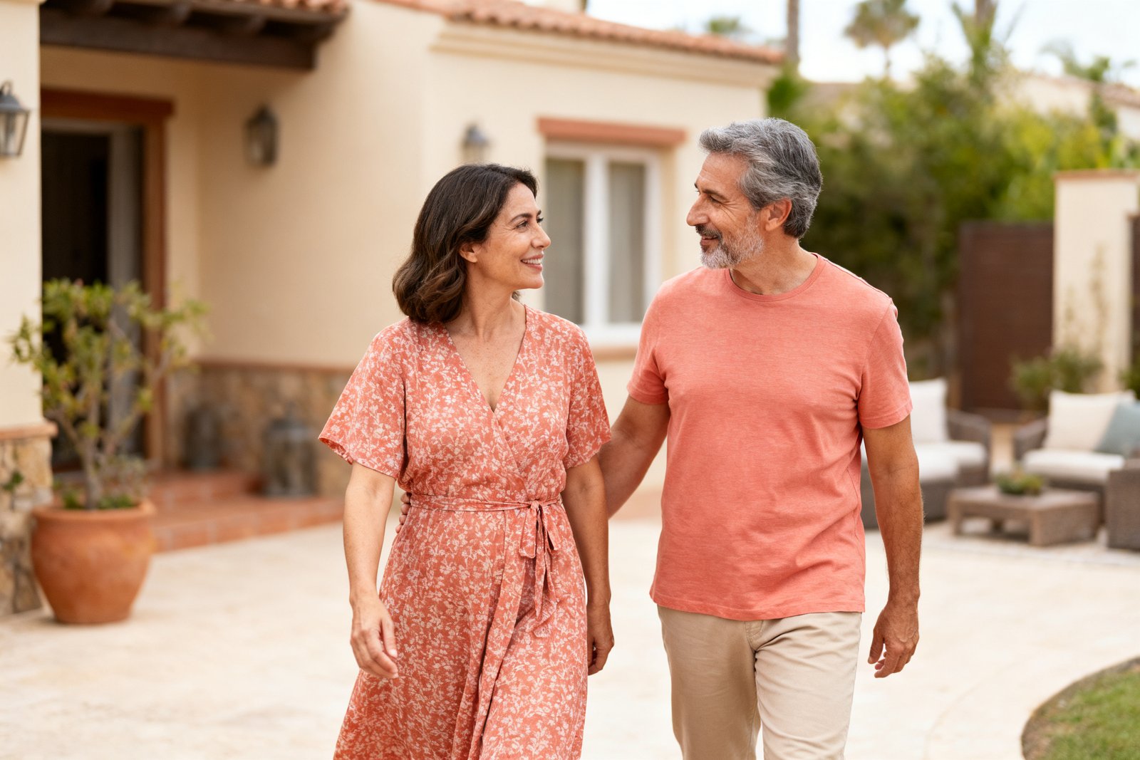 A couple talking during a relaxed outdoor walk