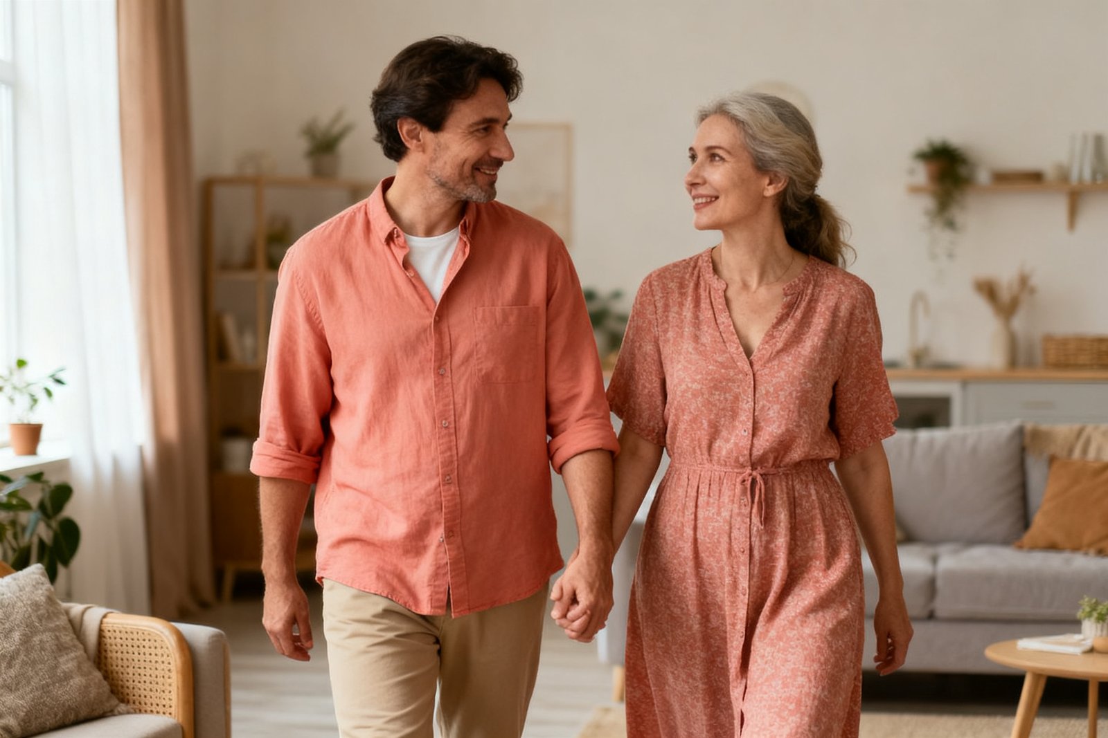 A couple taking a walk side by side, talking and connecting