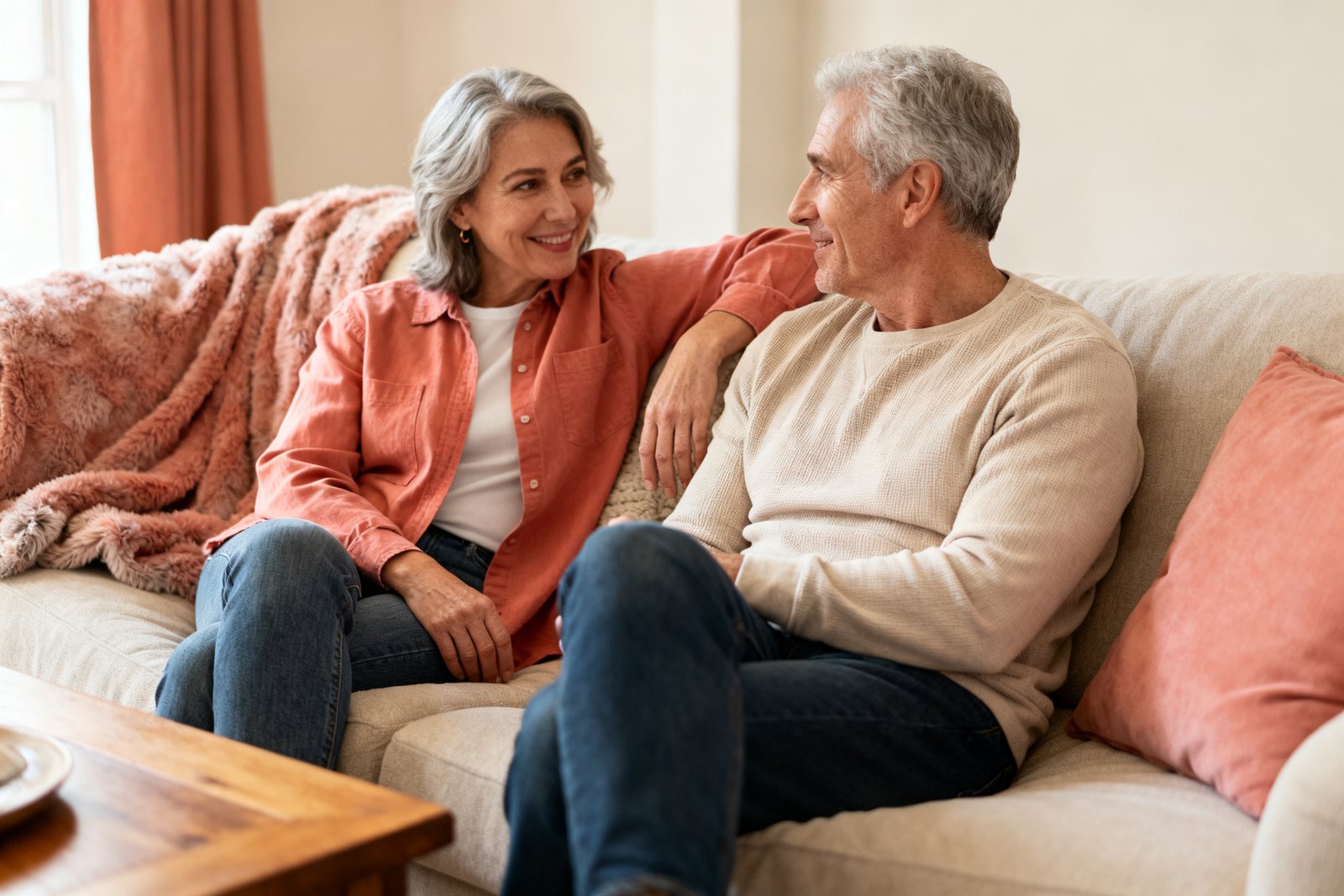 A gentle conversation with relaxed, open body language