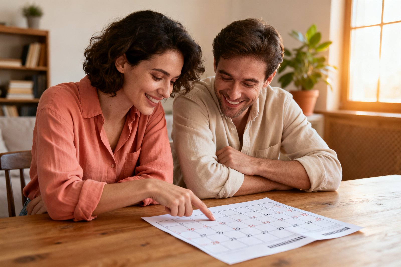 Partners reviewing a shared calendar together