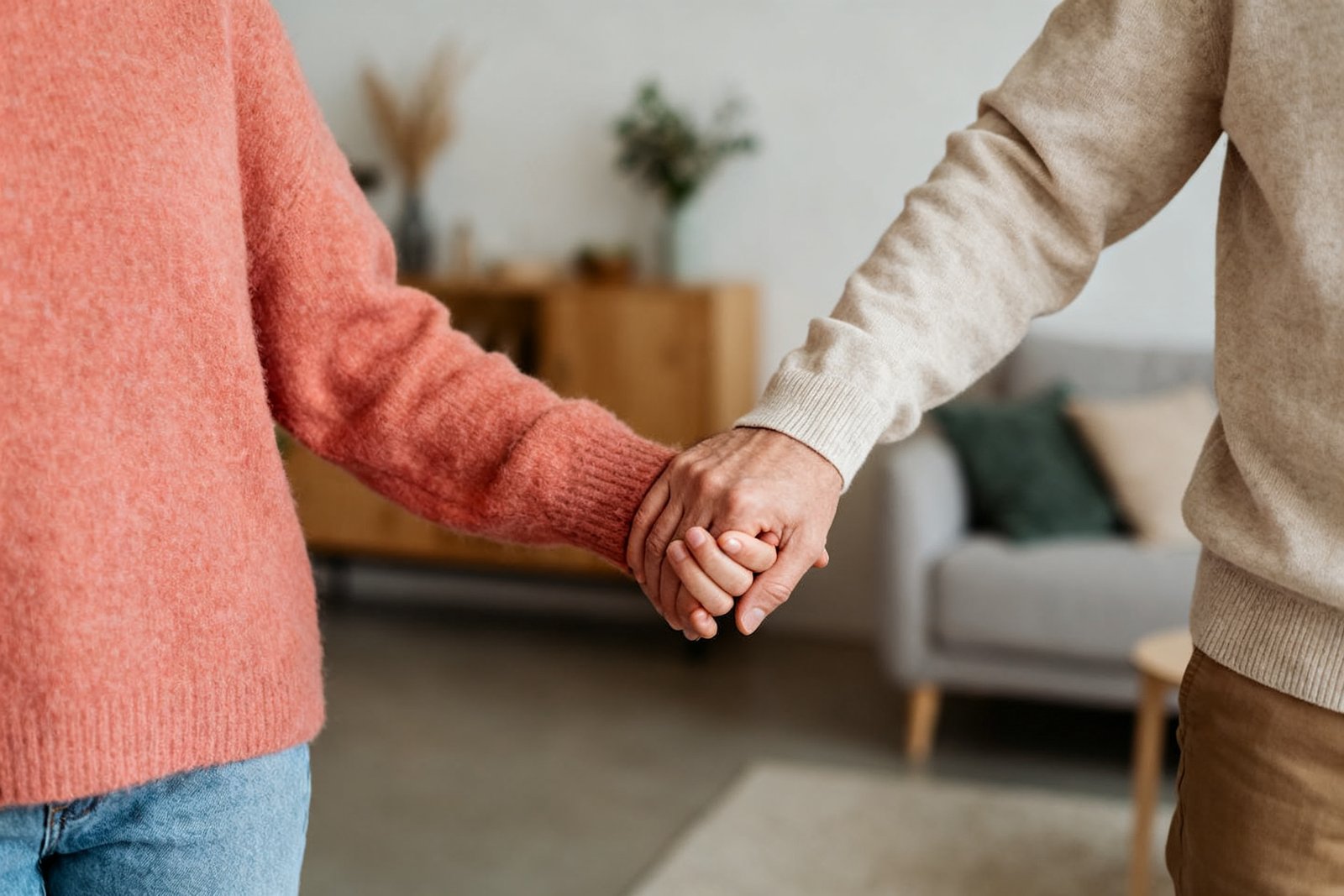 Partners holding hands during undivided attention