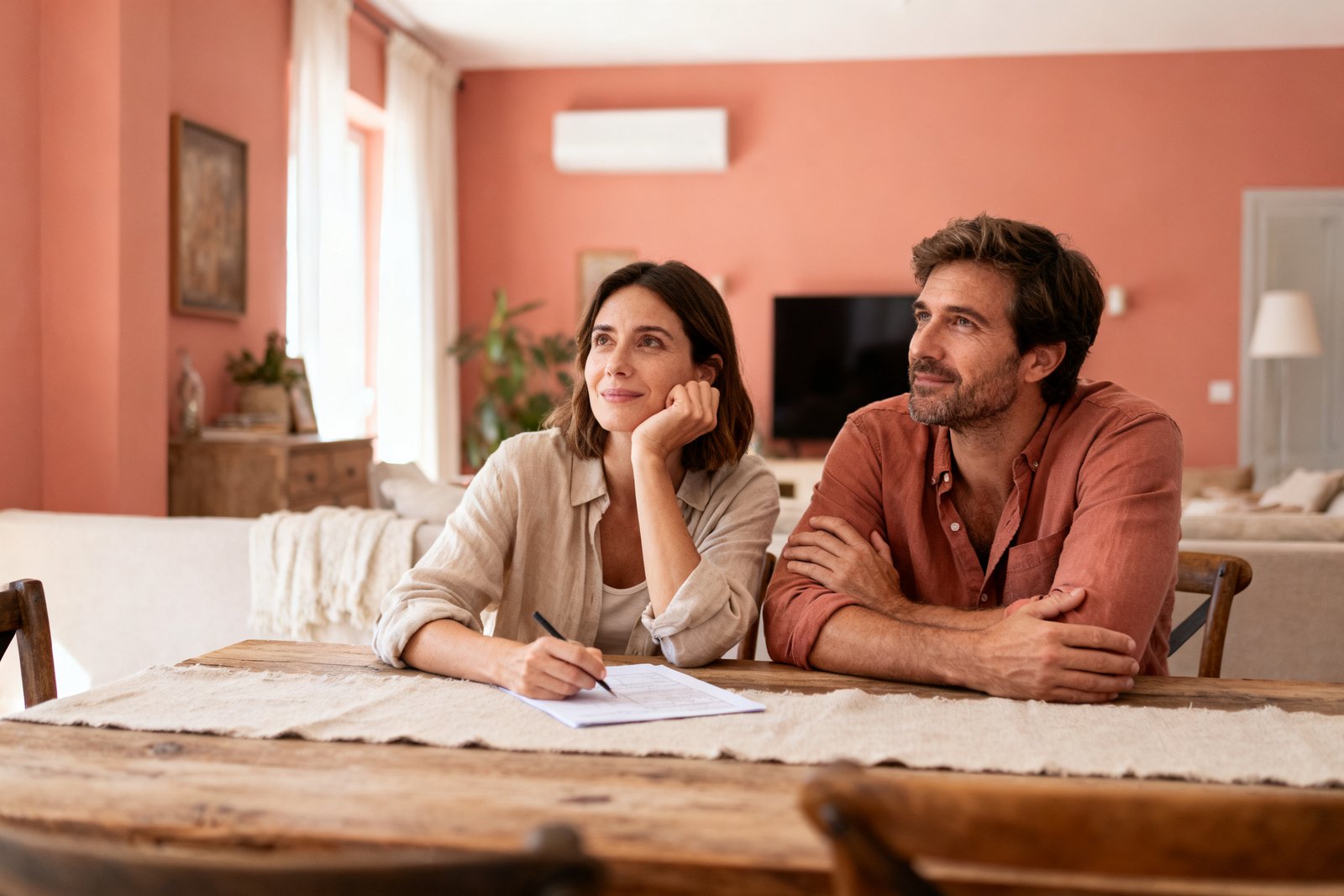 A couple dreaming and planning together at a table